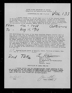 Volume 133: Immigration Service Forms, July 1, 1938 - August 31, 1938