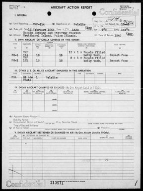 VMF-114 - ACA reps nos 16-45 to 18-45 â Bombing & strafing targets in the Yap Area, Carolines & in the Palau Is 2/13-15/45