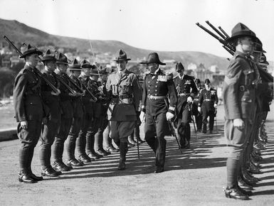 Commodore Blake inspecting a guard of honour