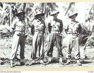 SIAR, NEW GUINEA. 1944-06-27. QX50371 SERGEANT L. ALEXANDER (1), VX144893 CORPORAL J.A. MCCOLL (2), Q24893 CORPORAL R.R. MILLER (3) AND QX58401 CORPORAL G. WHITING (4), MEMBERS OF THE 5TH DIVISION ..