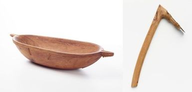Wooden bowl and hafted adze