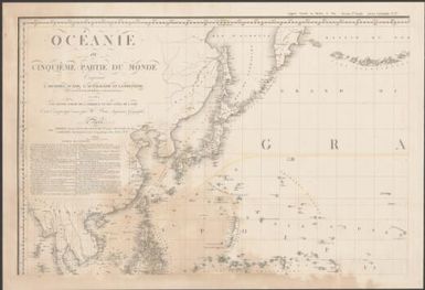 Océanie, ou, Cinquieme partie du monde, comprenant l'Archipel d'Asie, l'Australasie et la Polynesie ; ou le continent de la Nouvelle-Hollande et les Isles de Grand Océan, en outre und grande partie de l'Amerique et des cotes de l'Asie / carte encyprotype dressée par H. Brué, Ingénieur-Géographe ; H. Brué direx