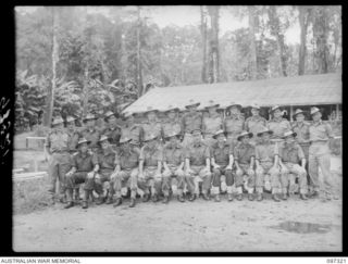 Group portrait of officers of 58/59 Infantry Battalion with Brigadier H H Hammer, Commander 15 Infantry Brigade. Identified, back row, left to right: Lieutenant (Lt) D A Hogan; Captain (Capt) A E ..