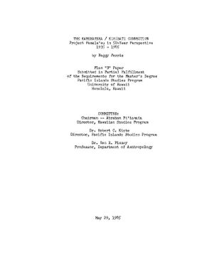 The Kamehameha/Kiribati Connection - Project Panala'au in 50 year perspective 1935-1985