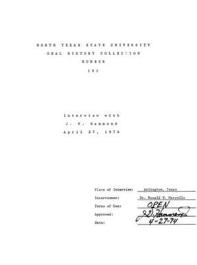 Oral History Interview with J. V. Hammond, April 27, 1974