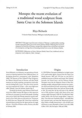 Menepo: the recent evolution of a traditional wood sculpture from Santa Cruz in the Solomon Islands: Tuhinga 14