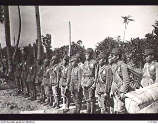 NAURU ISLAND. 1945-09-16. JAPANESE POWS ON PARADE BEFORE BEING EVACUATED TO BOUGAINVILLE SOON AFTER TROOPS OF THE 31/51ST INFANTRY BATTALION TOOK OVER THE ISLAND