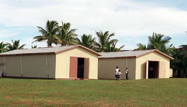 Two temporary structures are used as Mosques to meet the needs of Kurdish evacuees at Anderson AFB, Guam. The U.S. Navy Sea Bees of Construction Battalion One built the structures during OPERATION PACIFIC HAVEN