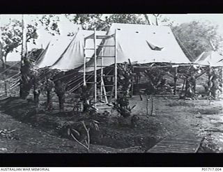 BOOTLESS BATTERY, PORT MORESBY, NEW GUINEA. C.1943. EXTERIOR VIEW OF THE PHYSIOTHERAPY DEPARTMENT TENT AT 2/5TH AUSTRALIAN GENERAL HOSPITAL