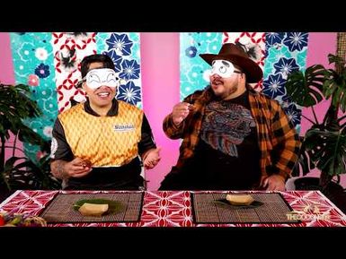 Comedians blind react to food | Guess The Food