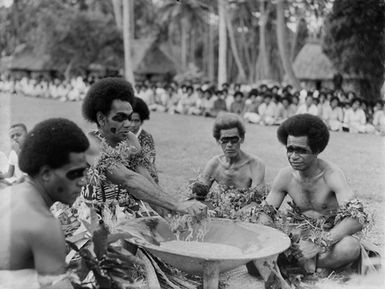 [Group of men sitting around kava bowl]