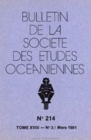 Bulletin de la Société des Études Océaniennes numéro 214