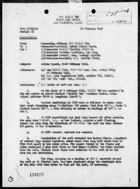 LCI(L)-735 - Rep of act off Eil Malk Is, Palau Is, night of 2/9-10/45