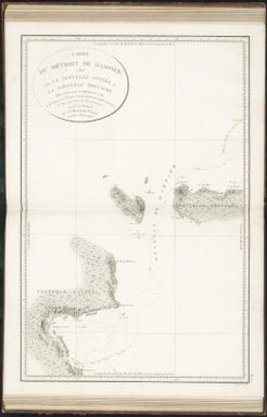 Carte du detroit de Dampier, situe entre la Nouvelle Guinee et la Nouvelle Bretagne, decouvert par Dampier, en 1700, et reconnu par le contre-amiral Bruny-Dentrecastuaux, en juin 1793 (an 1er de l'ere Francaise) levee et dressee par C.F. Beautemps-Beaupre, ingenieur-hydrographe