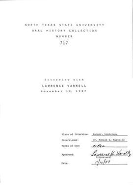 Oral History Interview with Lawrence Varnell, November 12, 1987