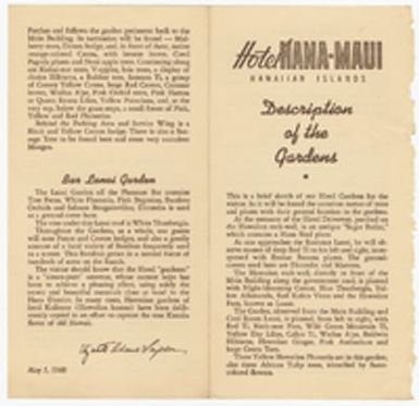 [Brochure for gardens at Hotel Hana-Maui (Hawaii), circa 1940s-1950s]