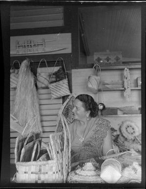 Aggie Grey at her Aggie Grey's Hotel shop, Apia, Samoa