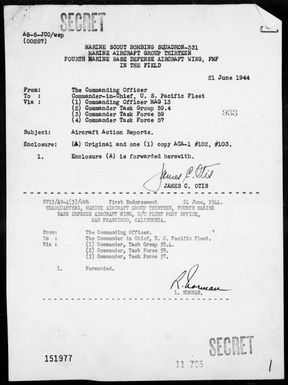 VMSB-331 - ACA Reports Nos 102-103 - Air operations against the Marshall Islands, 6/19/44