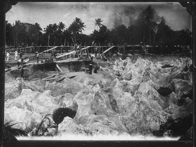 Phosphate fields and workers, Makatea Island