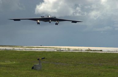 The US Air Force (USAF) B-2 Spirit, Spirit of Kitty Hawk, Whiteman Air Force Base (AFB), Missouri (MO), arrives at Andersen AFB, Guam, for Operation CORONET DRAGON 49. The forward deployment exercise features the Spirit and provides training for the pilots and crewmembers of Whiteman AFB