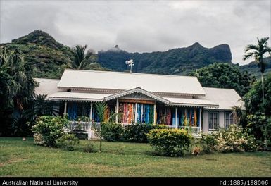 French Polynesia - Building and gardens, Moorea - coloured hangings