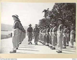 PALMALMAL, JACQUINOT BAY, NEW BRITAIN. 1945-08-27. CAPTAIN A.L. DITCHBURN, OFFICER COMMANDING 5 DIVISION PROVOST COMPANY (1) AND CAPTAIN F.W. WISEMAN, DEPUTY ASSISTANT PROVOST- MARSHAL 11 DIVISION ..