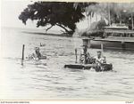MILILAT, NEW GUINEA. 1944-08-22. AUSTRALIAN ARMY JEEPS BEING DRIVEN THROUGH DEEP WATER DURING TESTS OF A WATERPROOFING TECHNIQUE EVOLVED BY PERSONNEL OF THE AUSTRALIAN ELECTRICAL AND MECHANICAL ..