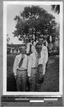 Maryknoll School students wearing gas masks, Punahou, Honolulu, Hawaii, 1942