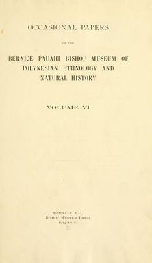 Occasional Papers of the Bernice Pauahi Bishop Museum of Polynesian Ethnology and Natural History