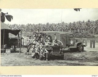 MILILAT, NEW GUINEA. 1944-07-14. PERSONNEL OF THE 10TH AIR LIAISON UNIT (RADIO) 5TH AIR FORCE, UNITED STATES ARMY AND THEIR FRIENDS POSE FOR THEIR PHOTOGRAPH SEATED ON ONE OF THE UNIT JEEPS. ..