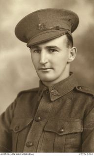 Studio portrait of VX26758 Private (Pte) George William Lanham, 2/22 Infantry Battalion, of Albury, NSW. Pte Lanham enlisted in on 14 June 1940 and served in served in New Britain. Following the ..