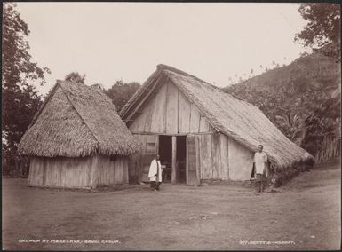 Two men at the church of Merelava, Banks Islands, 1906 / J.W. Beattie