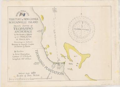 Territory of New Guinea, Bougainville Island : sketch survey of Teopasino anchorage / by the Master & Officers of m.v. "Malaita" 12 March, 1954
