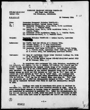 COMTRANSDIV 26 - Act Rep, Marshall Islands, 1/31/44 to 2/3/44