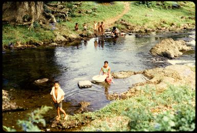 Washing in the stream at Somosomo, Taveuni, 1971