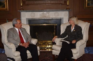 Secretary Gale Norton meeting with the Governor of American Samoa, Togiola Tulafono, left, at Department of Interior headquarters