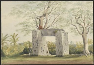 Remains of an ancient gateway near Kolonya, Tongataho [i.e. Tongatabu] / [James Gay Sawkins]
