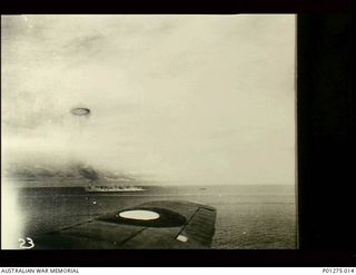 Bismarck Sea. 1943-03-03. A smoke ring rises into the air as a Japanese destroyer blows up during the Battle of the Bismarck Sea. The Battle was fought abour forty miles north west of Buna when a ..