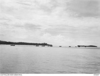 MOROBE, NEW GUINEA. 1943-08-15. AMERICAN HIGGINS TYPE BARGES, LEAVING MOROBE ON THE NIGHT RUN TO NASSAU BAY AND TAMBU BAY, WITH SUPPLIES AND AMMUNITION