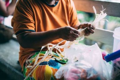 Woman weaving, Fakaofo, Tokelau