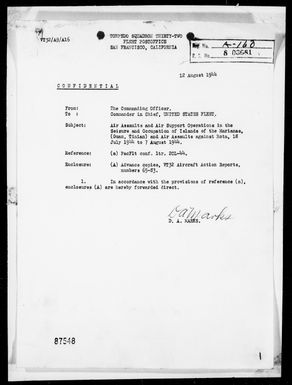 VT-32 - ACA Reps #65 Thru #83 - Air Assaults & Air Support Ops in The Seizure & Occupation of Guam & Tinian Is & Air Assaults Against Rota Is, Marianas - 7/18/44 to 8/7/44