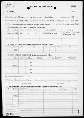 VMF-441 - ACA Reps Nos 106-110-Air opers against the Marshall Islands, 8/2-16/44