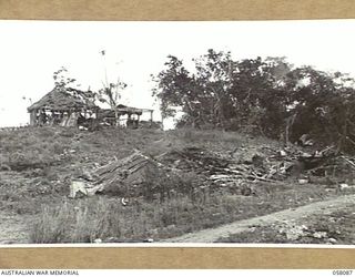 KAKAKOG AREA, NEW GUINEA, 1943-10-02. DAMAGED HOUSE AND COUNTRYSIDE RESULTING FROM THE HEAVY ALLIED BOMBING OF THE AREA