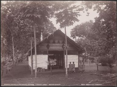 Four girls at the school house, St. Patricks, Vanua Lava, Banks Islands, 1906 / J.W. Beattie