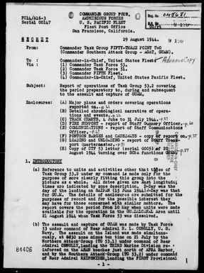 COMTASK-GROUP 53.2 - Rep of Ops Covering the Period Preparatory to, During & Subsequent to the Assault & Capture of Guam Is, Marianas, 5/10/44-8/21/44