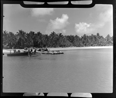 Boats ready to transfer passengers to the TEAL (Tasman Empire Airways Limited) Flying boat, Akaiami, Aitutaki, Cook Islands