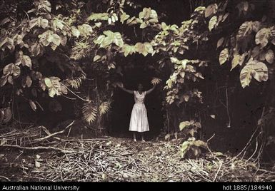 European woman in foliage