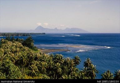 Tahiti - view of Arue Beach and Moorea from Taharaa Heights