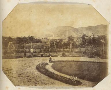 Group of Kanak workmen tending formal gardens, New Caledonia, ca. 1870s / Allan Hughan