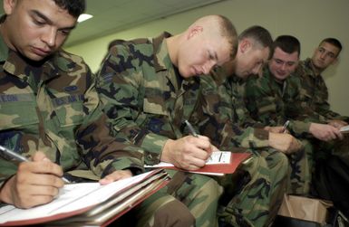 U.S. Air Force Airmen from the Thirteenth Air Force, Andersen Air Force Base, Guam process through a mobility line before deploying to Thailand in support of tsunami relief operations on Dec. 29, 2004. The Airmen are bound for Southeast Asia as part of a disaster relief operation following a 9.0 magnitude earthquake that struck off the coast of Indonesia causing a tsunami that have affected 12 countries and has killed at least 100,000 people. (USAF PHOTO by STAFF SGT. Bennie J. Davis III) (Released)